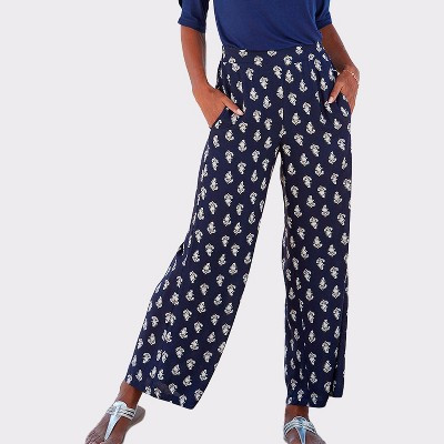 Women's Wide Leg Printed Pants - LASCANA - Navy Printed Abstract 10 | Target