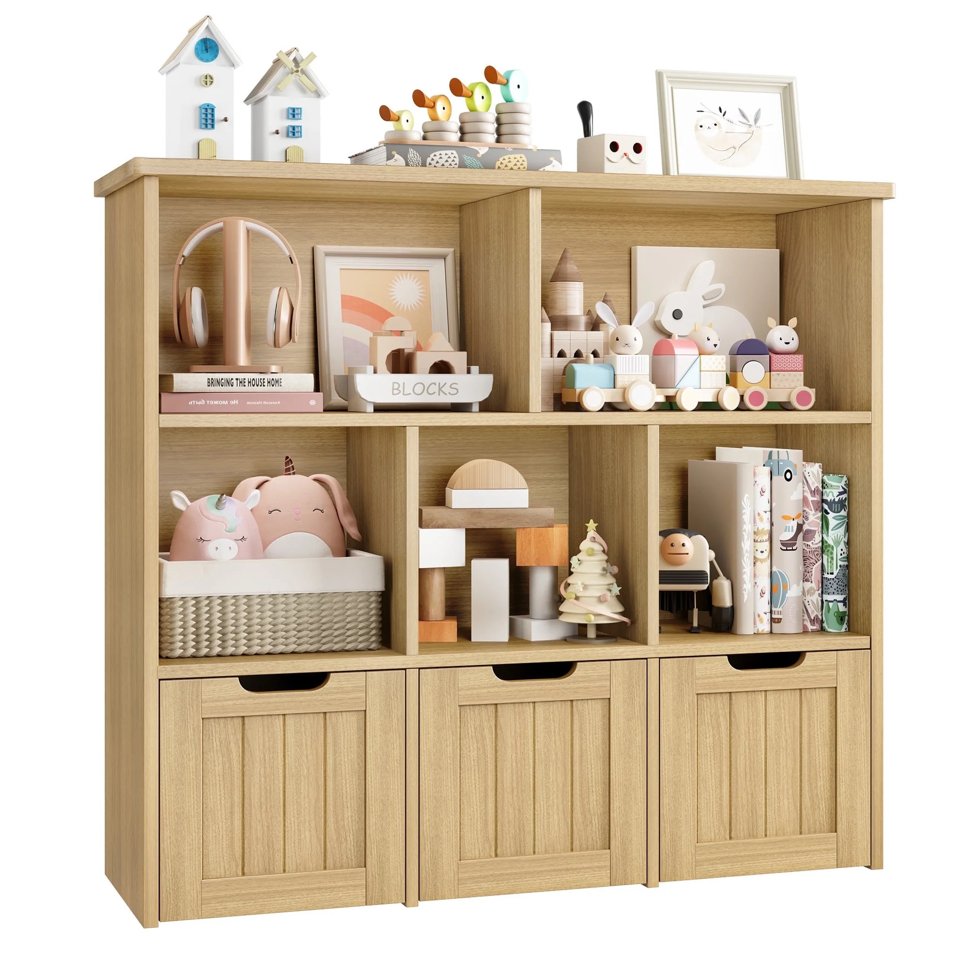 Homfa Toy Storage Organizer with 3 Movable Drawers, 5 Cube Kids Bookcase for Playroom, Storage Ca... | Walmart (US)