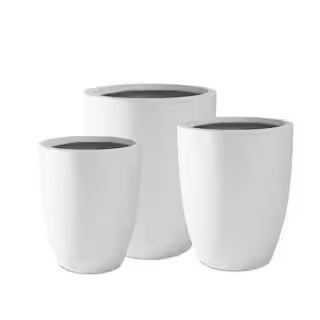 22.4", 20.4" and 18.1"H Round Pure White Concrete Tall Planters Set of 3, Outdoor Indoor w/Draina... | The Home Depot