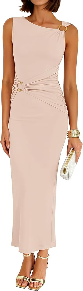 ZESICA Women's 2026 Summer Sleeveless Bodycon Maxi Dress Ruched Elegant Wedding Guest Cocktail Fo... | Amazon (US)
