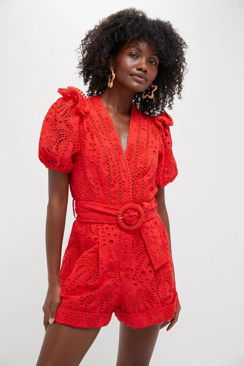 Red Eyelets Romper | Tuckernuck (US)