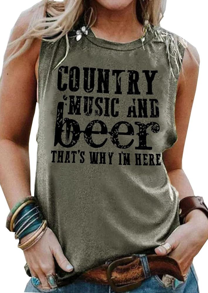 Country Music Tank Tops Women Letter Print Country Music Festival Tank Tops Funny Summer Sleevele... | Amazon (US)