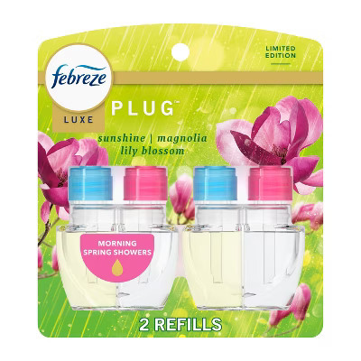 Febreze Luxe Plug Air Freshener Dual Refills - Morning Spring Showers - 1.75 fl oz/2ct | Target