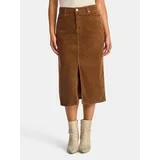 Time and Tru Women's Corduroy Midi Skirt with Front Slit, Sizes 0-20 | Walmart (US)