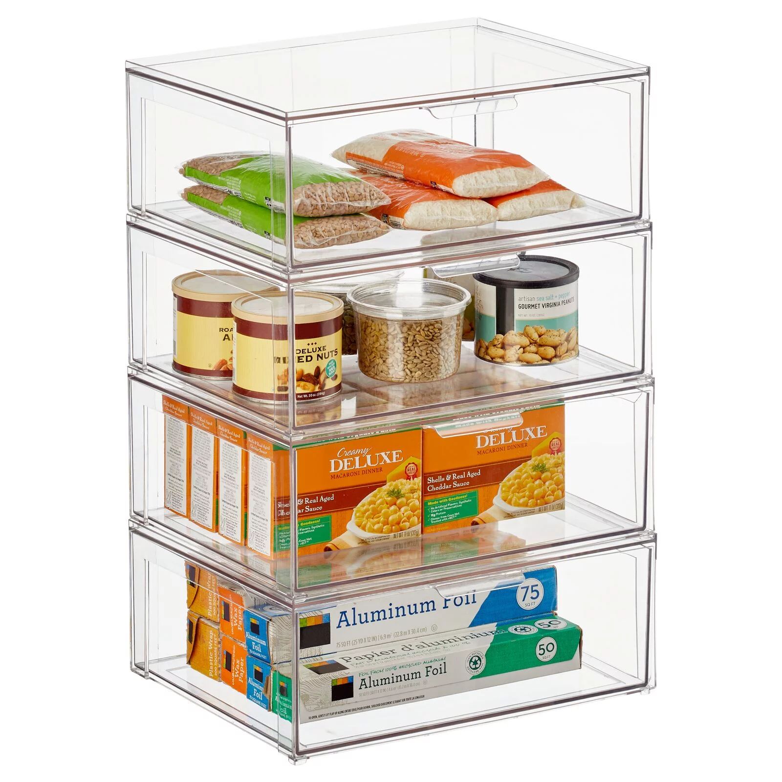 mDesign Plastic Stackable Kitchen Storage Organizer with Drawer - 4 Pack, Clear | Walmart (US)