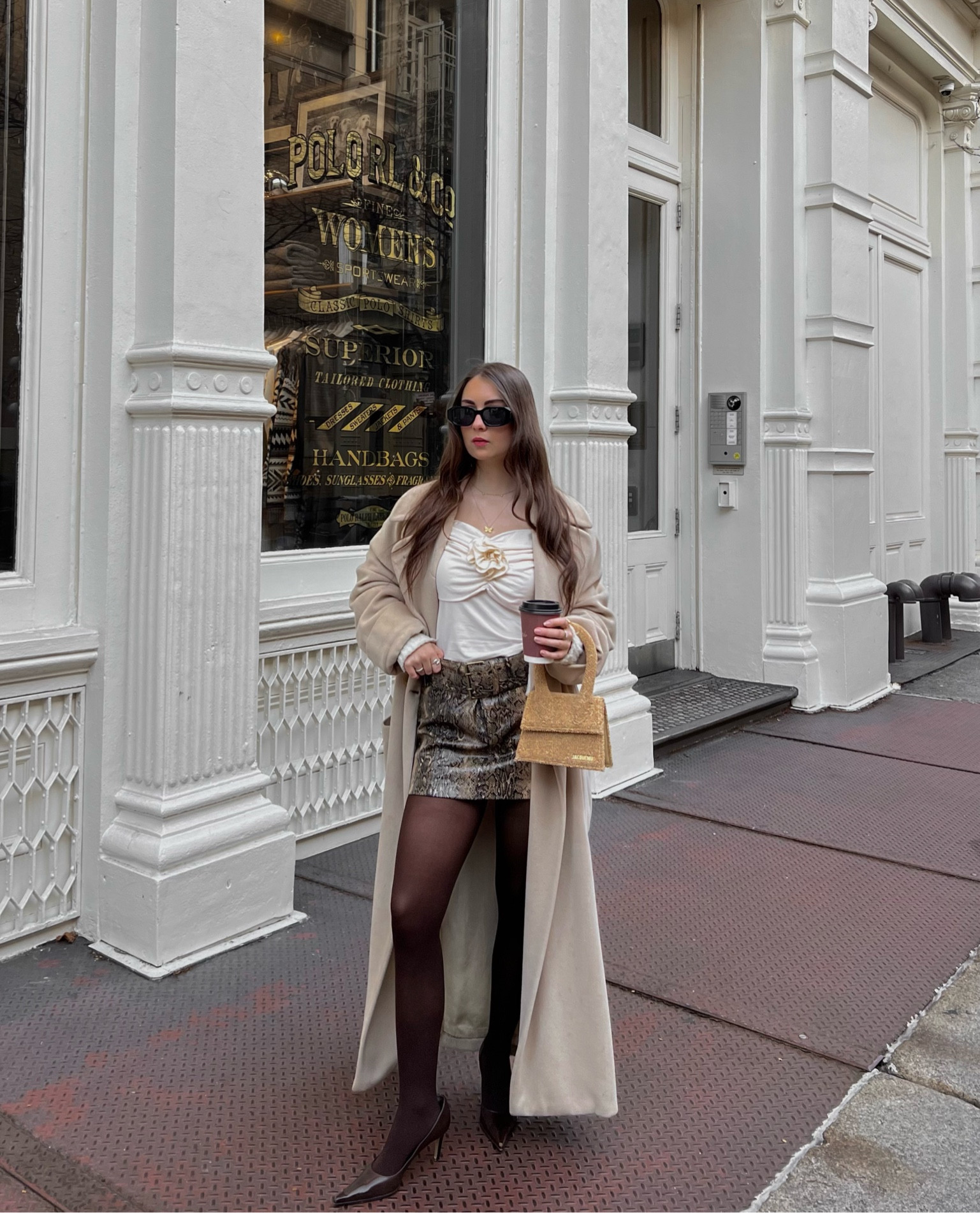 Chic winter outfit inspiration 
Wool coat, beige coat, winter coat, snake print skirt, mini skirt, rose top, jacquemus bag, soho nyc, street style inspo, nyc street style, winter outfits, winter style, minimal style, minimalistic outfit, date night outfit, holiday outfit, NYE outfit, Christmas outfit 

#LTKparties #LTKstyletip #LTKHoliday