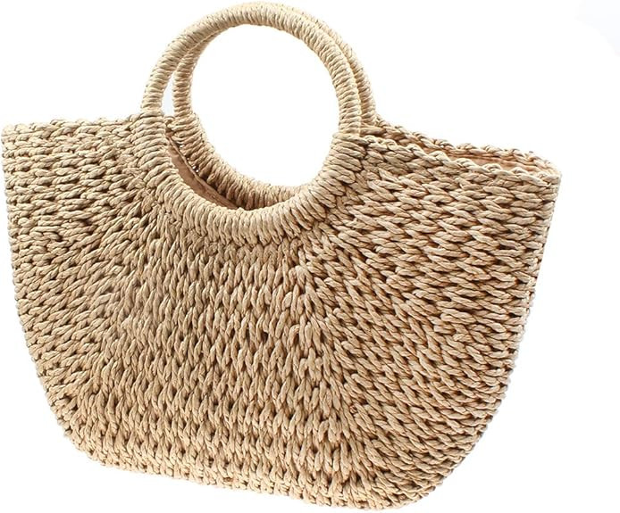 Straw Crossbody Bag, Women Beach Shoulder Summer Top Handle Crossbody Round Purse Ladies Woven Fa... | Amazon (US)