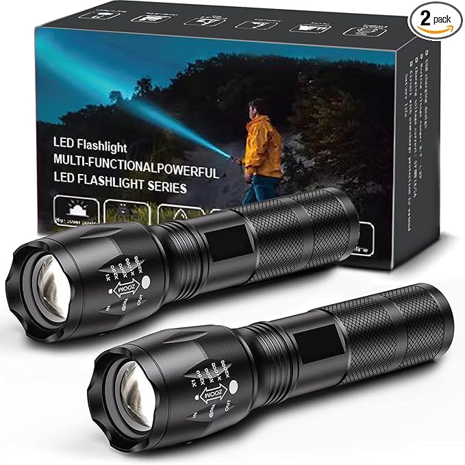 2 Pack Flashlights, Military Grade 5 Modes 3000 High Lumens Led Waterproof Handheld Flashlight fo... | Amazon (US)