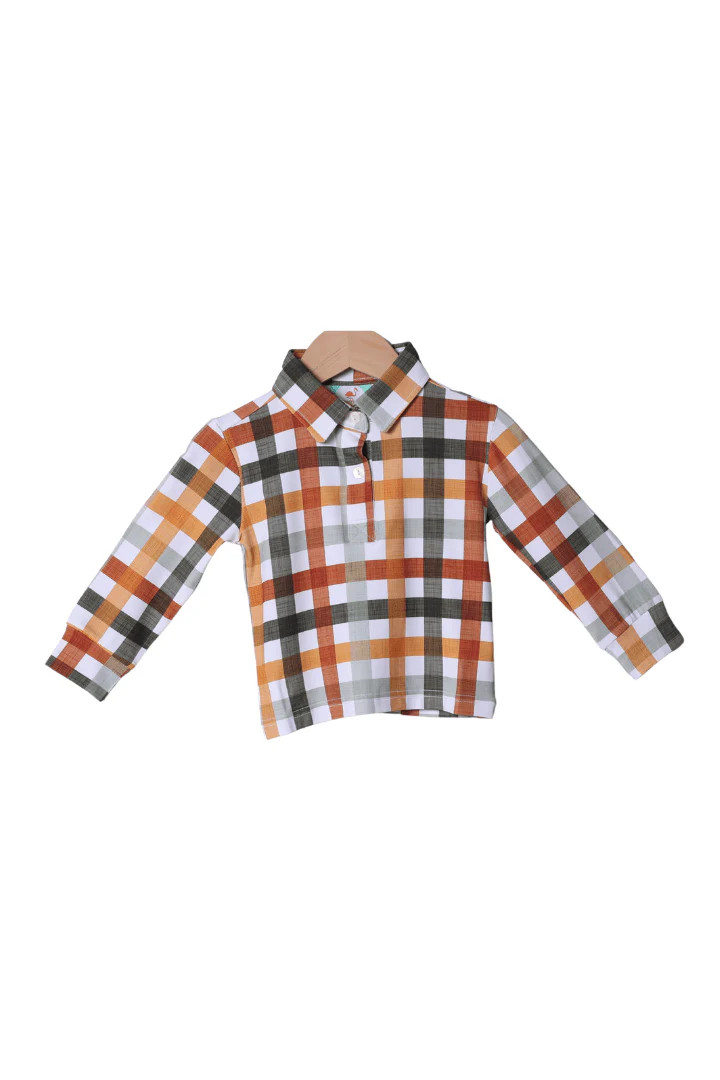 Fall Plaid Polo Long Sleeve Shirt | The Smocked Flamingo