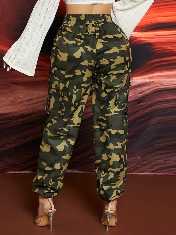 SHEIN SXY Camo Print Flap Pocket Cargo Pants | SHEIN