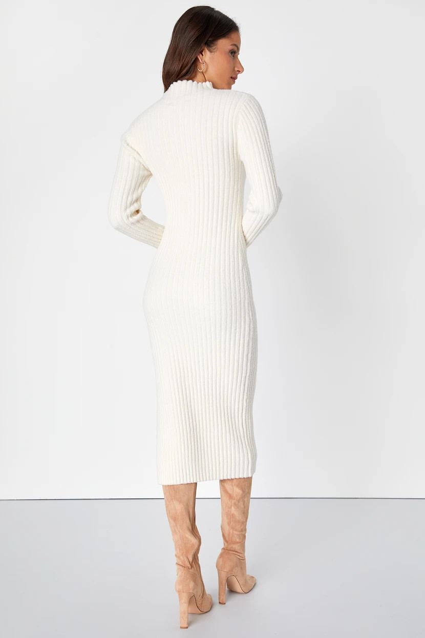 Irresistible Feelings Ivory Fuzzy Knit Midi Sweater Dress | Lulus