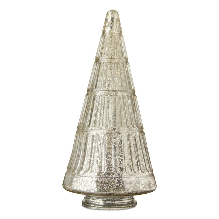Glass Ribbed Christmas Tree Tabletop Decoration, Silver, 12", by My Texas House | Walmart (US)