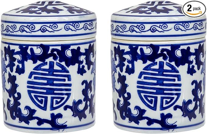 A&B Home Ceramic Jar, 6" Flower Pattern Blue & White Porcelain Tea Caddy Loose Tea Tin Home Kithc... | Amazon (US)
