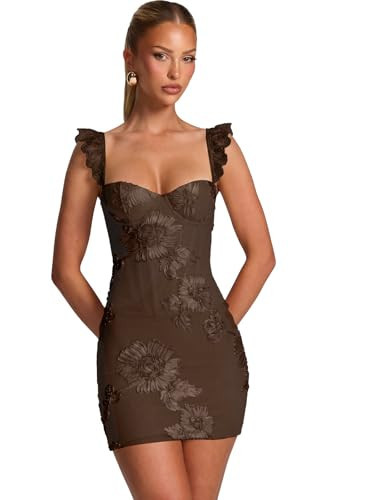 Daisory Coffee 3D Flower Mini Homecoming Dresses for Teens Backless Tight Short Cocktail Club Dress Sweetheart Neck Formal Party Gowns US10 | Amazon (US)