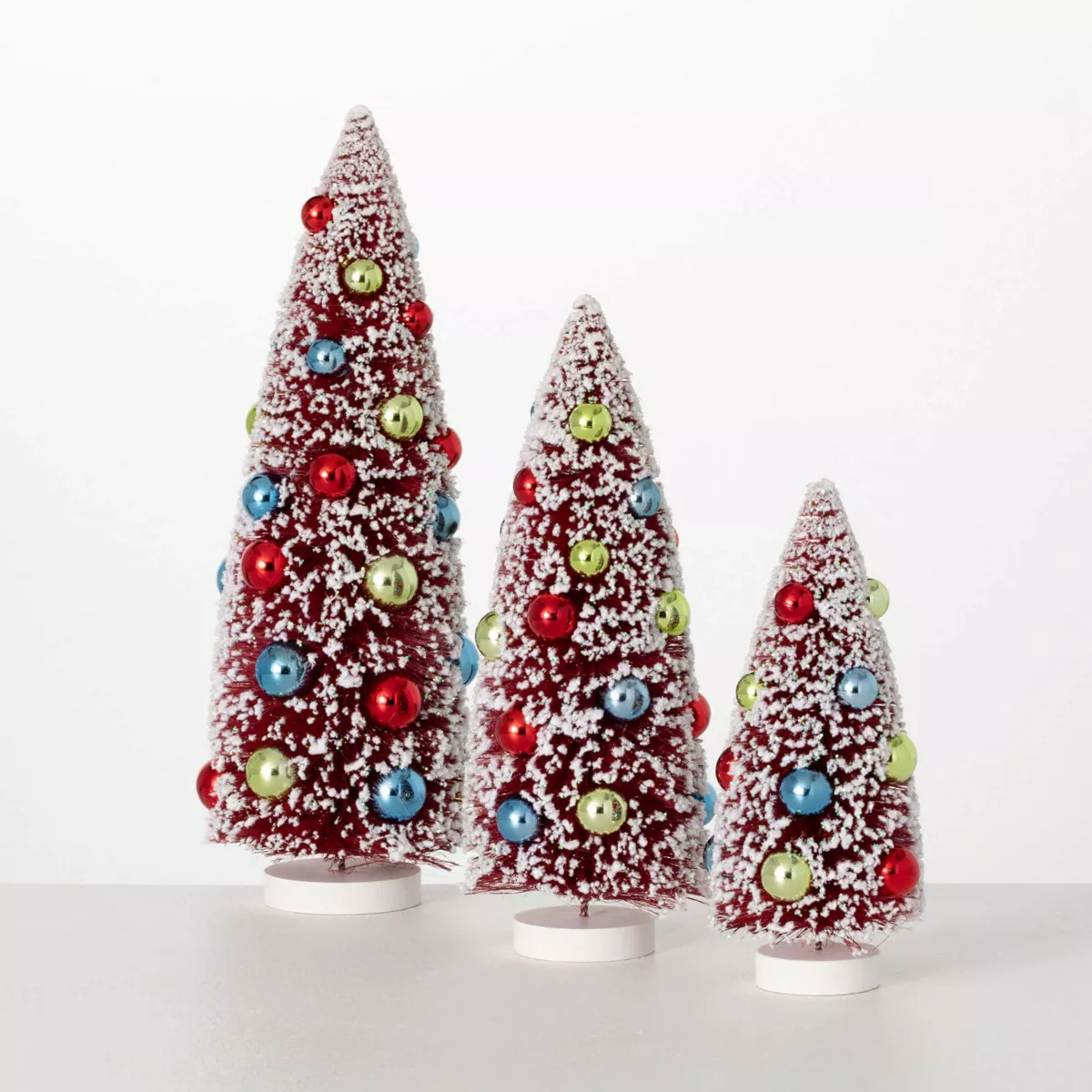 9"H, 12.5"H & 15"H Sullivans Christmas Bottlebrush Ornament Tree Set of 3, Multicolor, Indoor Chr... | Target