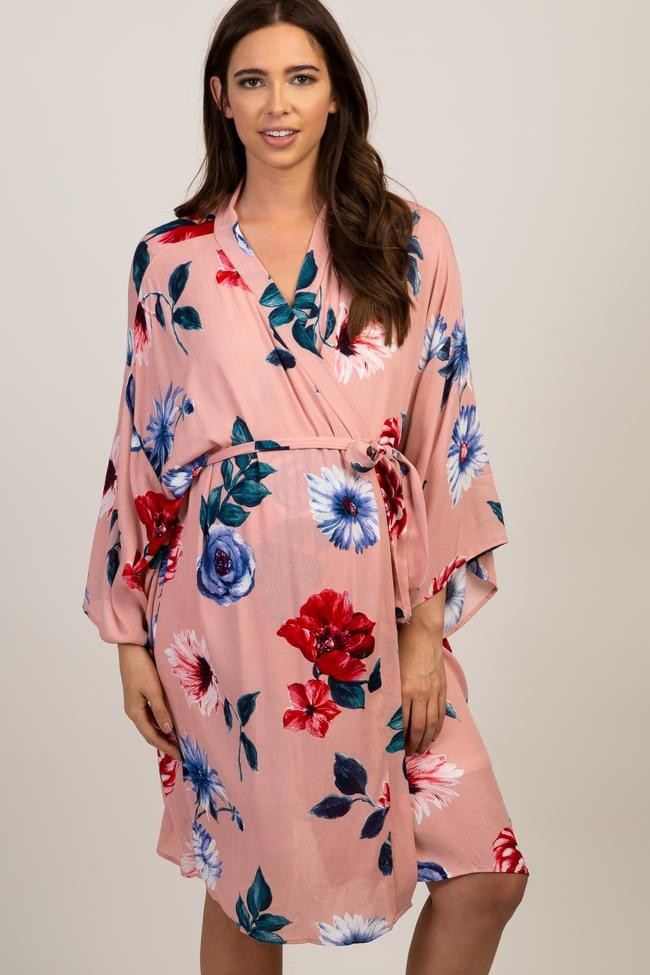 PinkBlush Light Pink Floral Delivery/Nursing Maternity Robe | PinkBlush Maternity