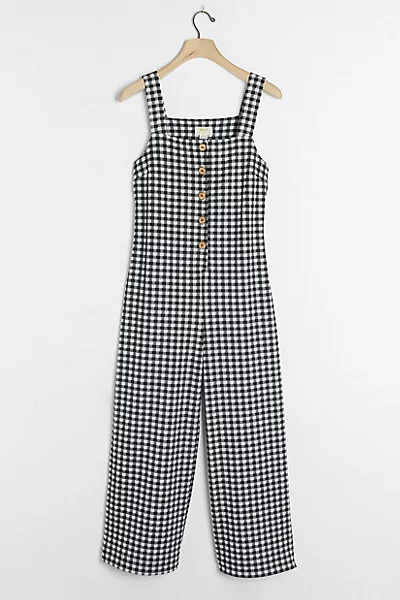 Gingham Button-Front Jumpsuit | Anthropologie (US)