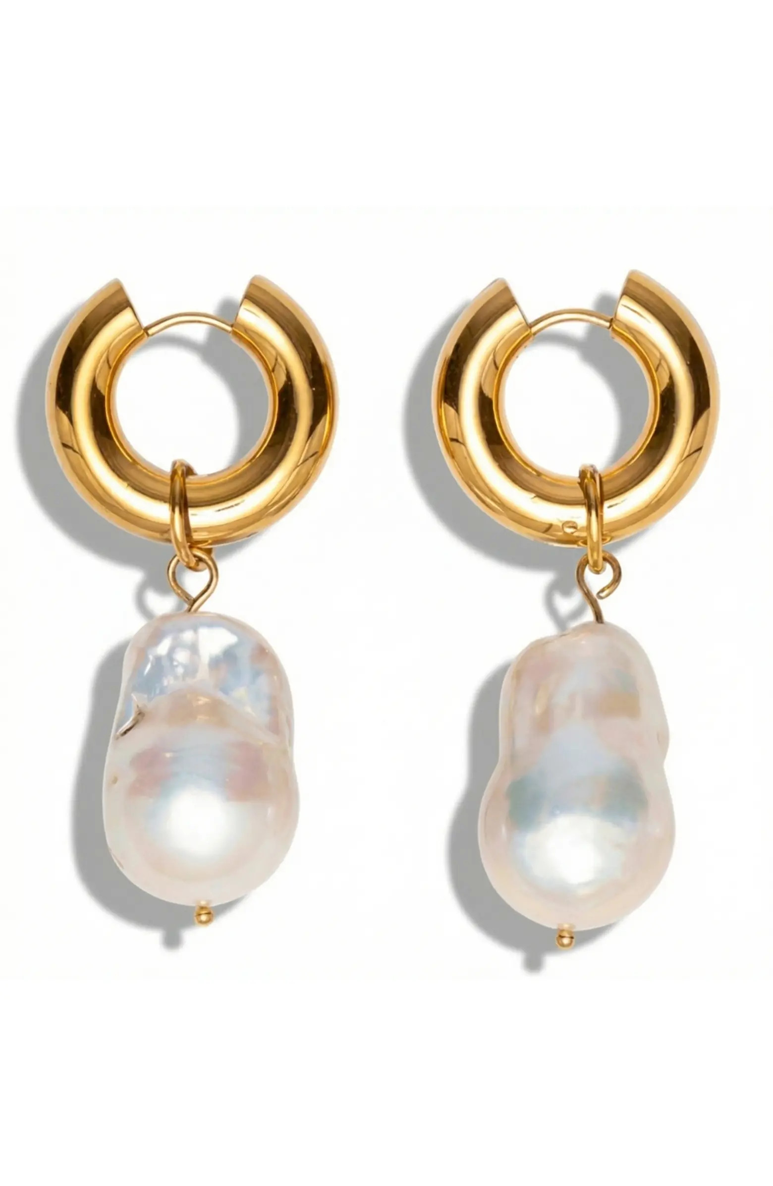 18k Gold Plated 2" Fresh Water Pearl Hoops | Nordstrom