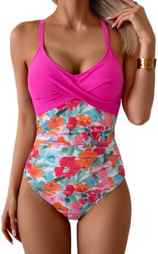 B2prity Women's One Piece Swimsuits Tummy Control Front Cross Bathing Suits Tie Back Slimming V N... | Amazon (US)