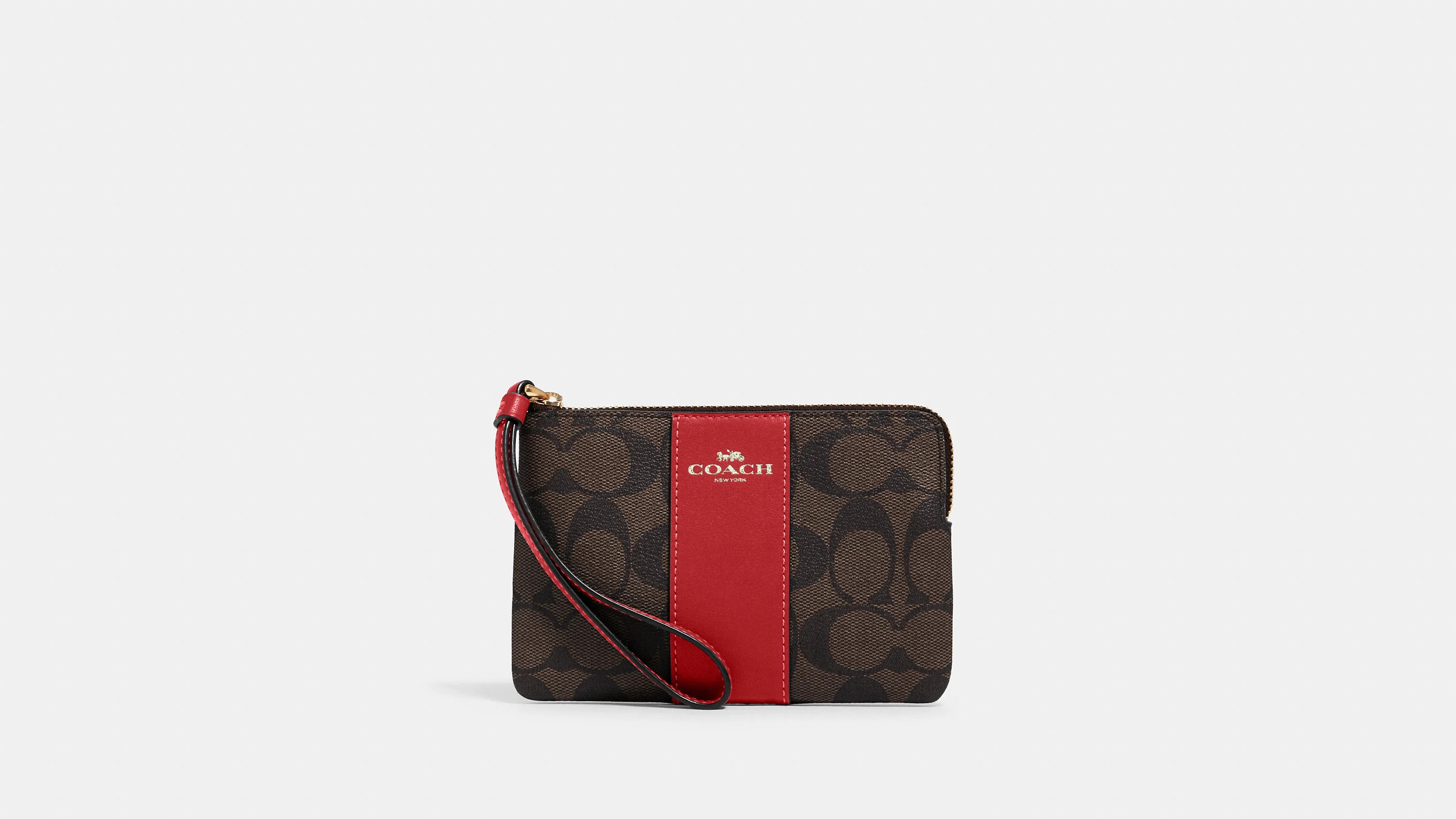 Coach Women's Small Corner Zip Wristlet in Signature Canvas (Brown / Red) | Walmart (US)