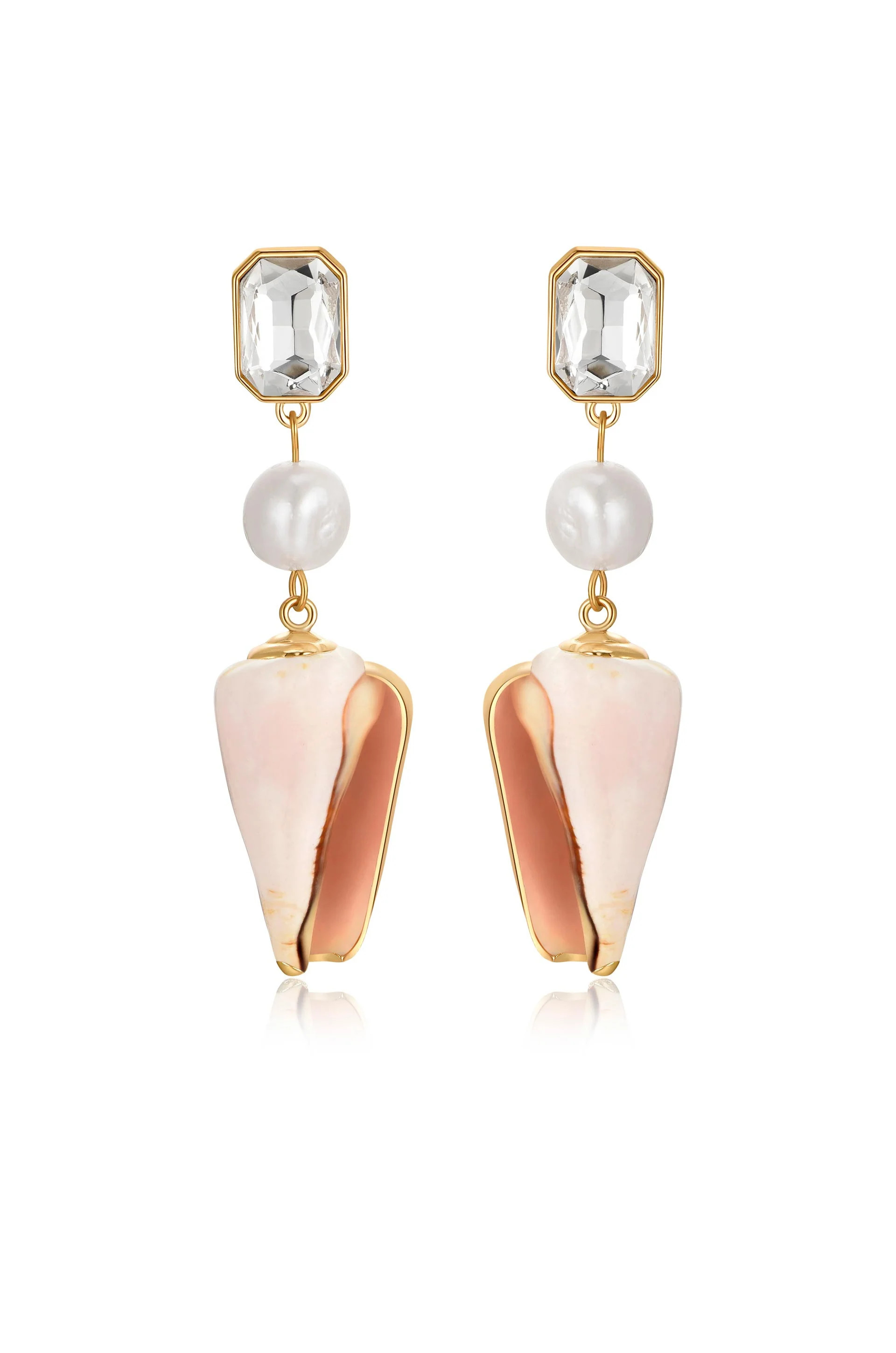 Golden Rimmed Shell Dangle Earrings | Ettika