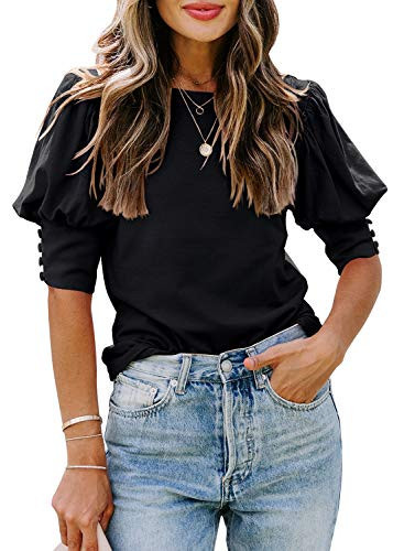 DOROSE Womens Blouse Tops Dressy Casual Puff Sleeve Summer Business T Shirts (Small, Black) | Amazon (US)