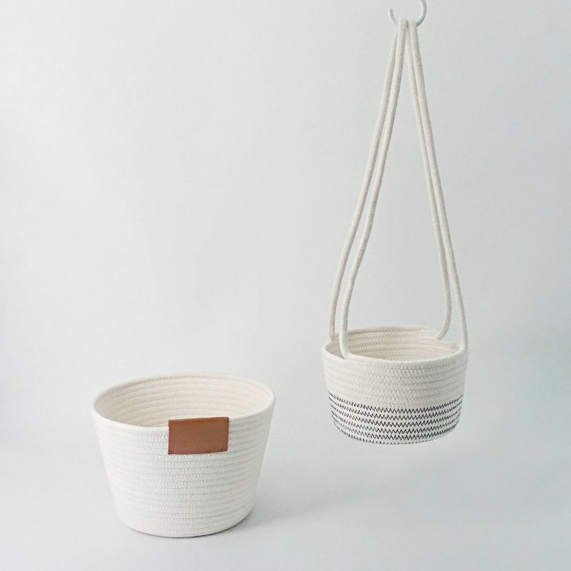 White Cotton Weave Hanging & Floor Decorative Basket Set - Bullseye's Playground™ | Target