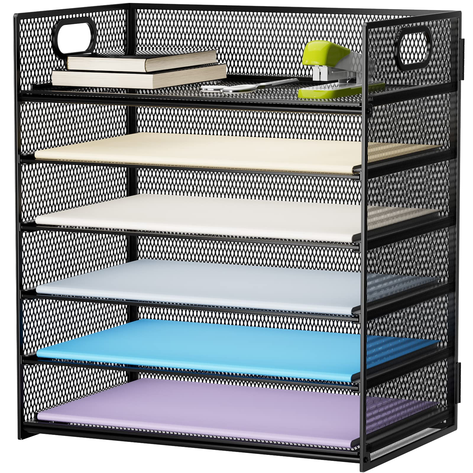 Marbrasse 6 Tier Paper Organizer Letter Tray - Mesh Desk File Organizer with Handle, Paper Sorter... | Amazon (US)