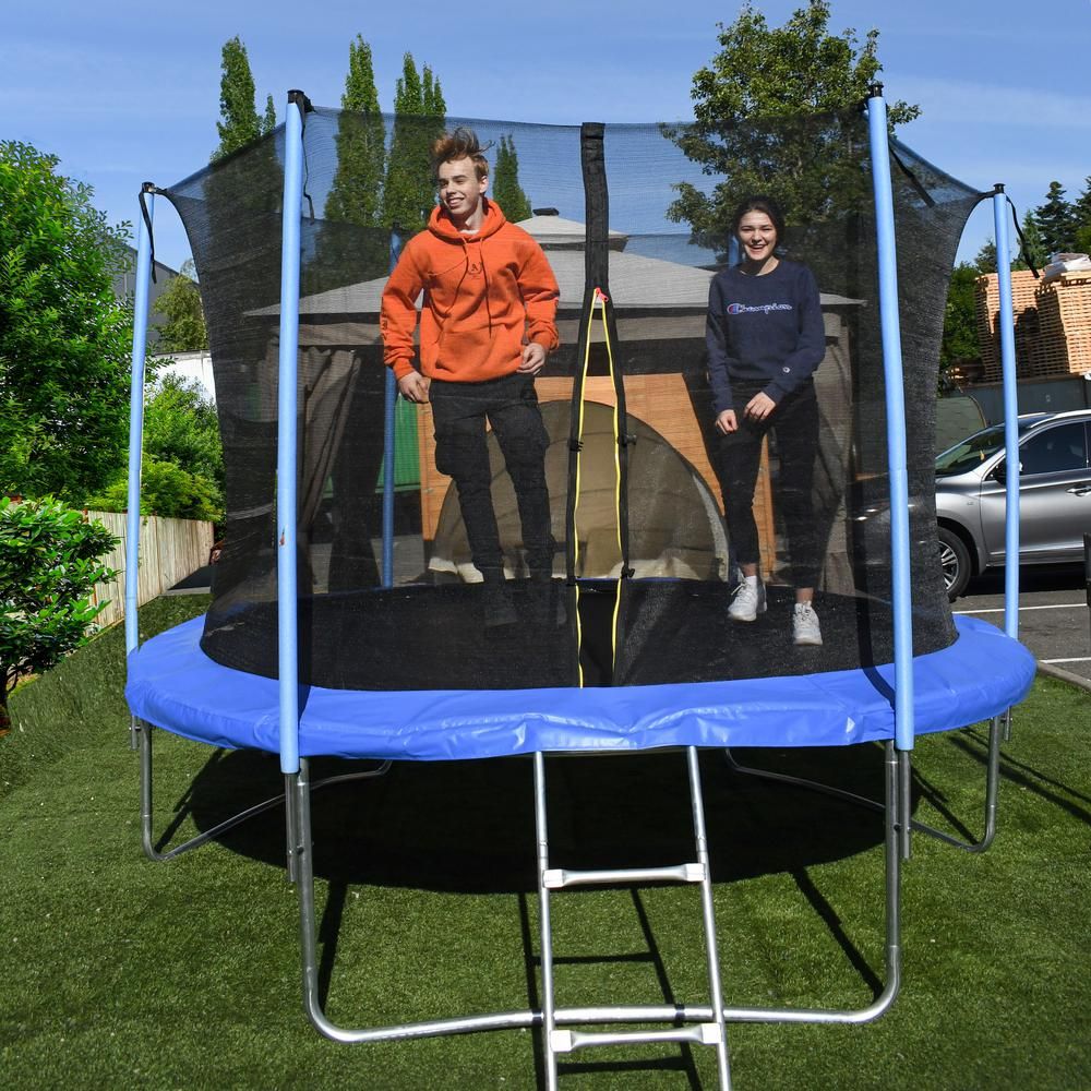 ALEKO 12 ft. Trampoline with Safety Net and Ladder in Black and Blue | The Home Depot