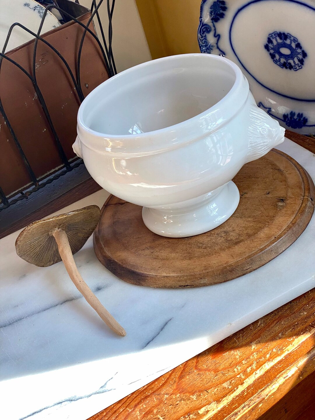 White Ironstone Inspired Lion Head Serving Bowl | Etsy (US)