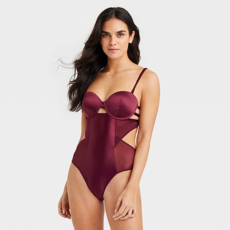 Women's Satin Lightly Lined Bodysuit - Auden™ Burgundy | Target