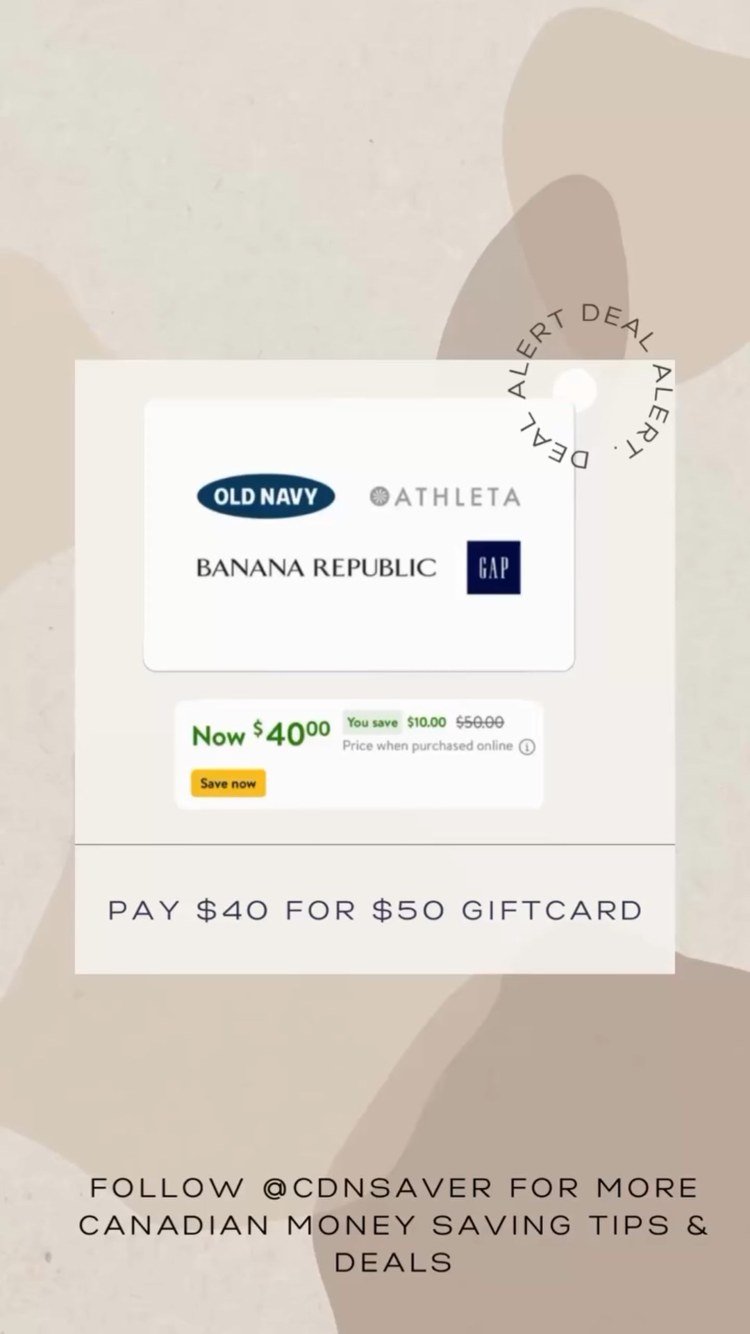 Guys! I can’t believe this is still available! Who doesn’t love free money? 

👉 Pay $40 for a $50 gift card valid at Old Navy, Gap, and Banana Republic — and you can even stack it with their other deals! (2 giftcard limit)

There’s also a $20 for $25 gift card option!

Comment "Save" for the direct link.