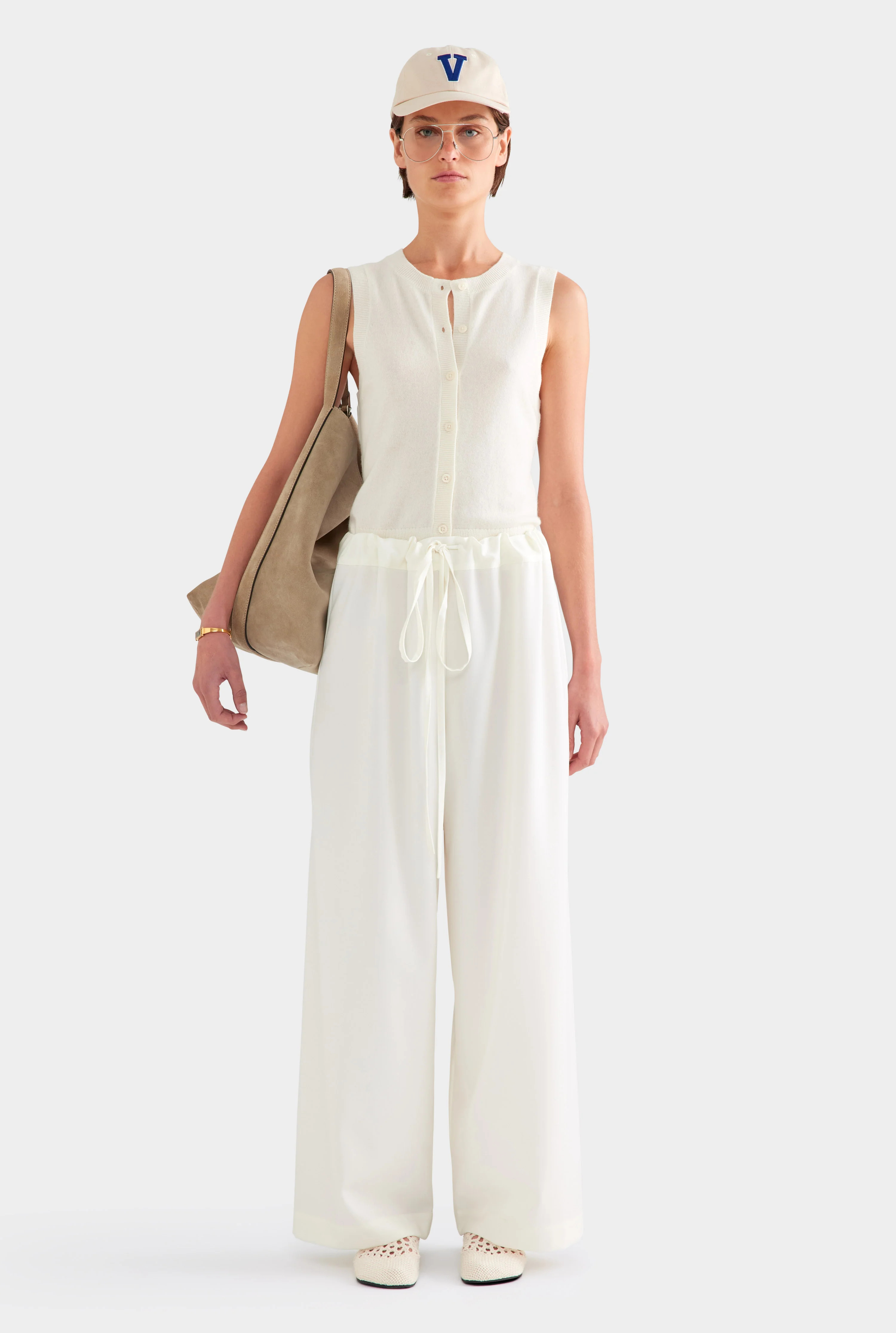 Womens Wool Paperbag Pant Cream | Venroy | Venroy AU