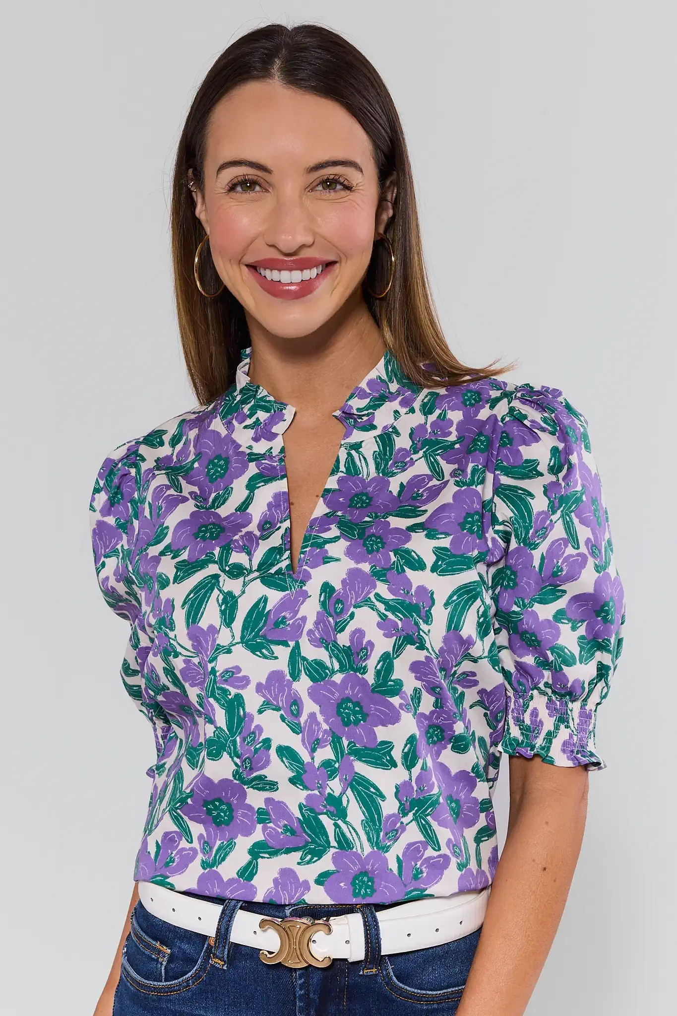 Isabella Purple Floral Puff Sleeve Top | Avara