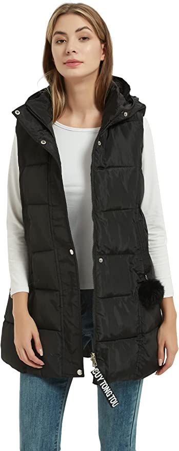 Gihuo Women's Long Puffer Vest Winter Quilted Hooded Sleeveless Zip Up Long Jacket Vest Gilet | Amazon (US)