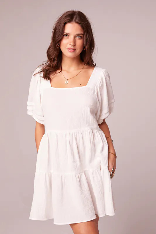 B.O.G. Collective Let It Be White Babydoll Mini Dress - White - L | Verishop