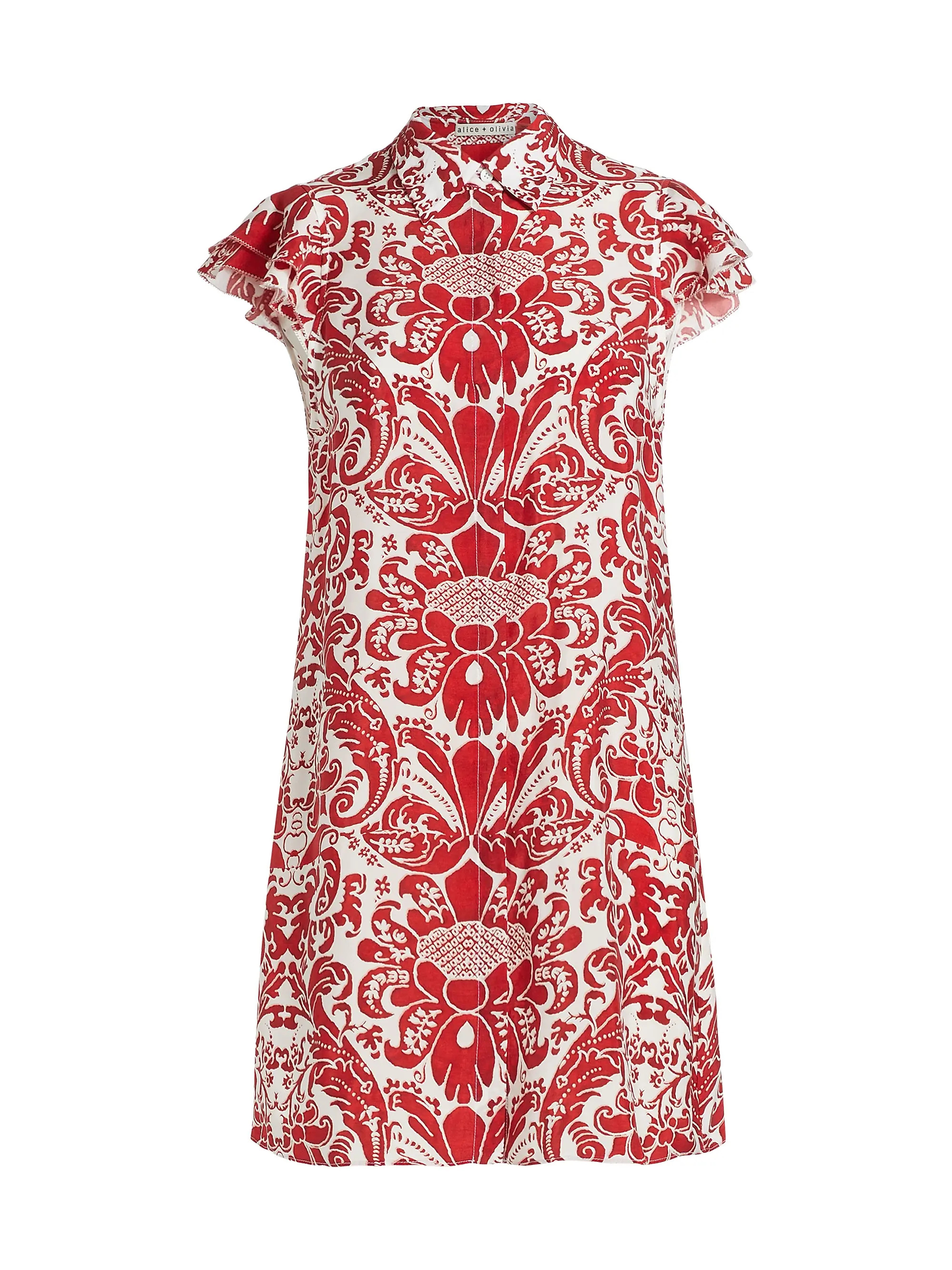 Shop Alice + Olivia Jem Floral Ruffle-Sleeve Mini Shirtdress | Saks Fifth Avenue | Saks Fifth Avenue