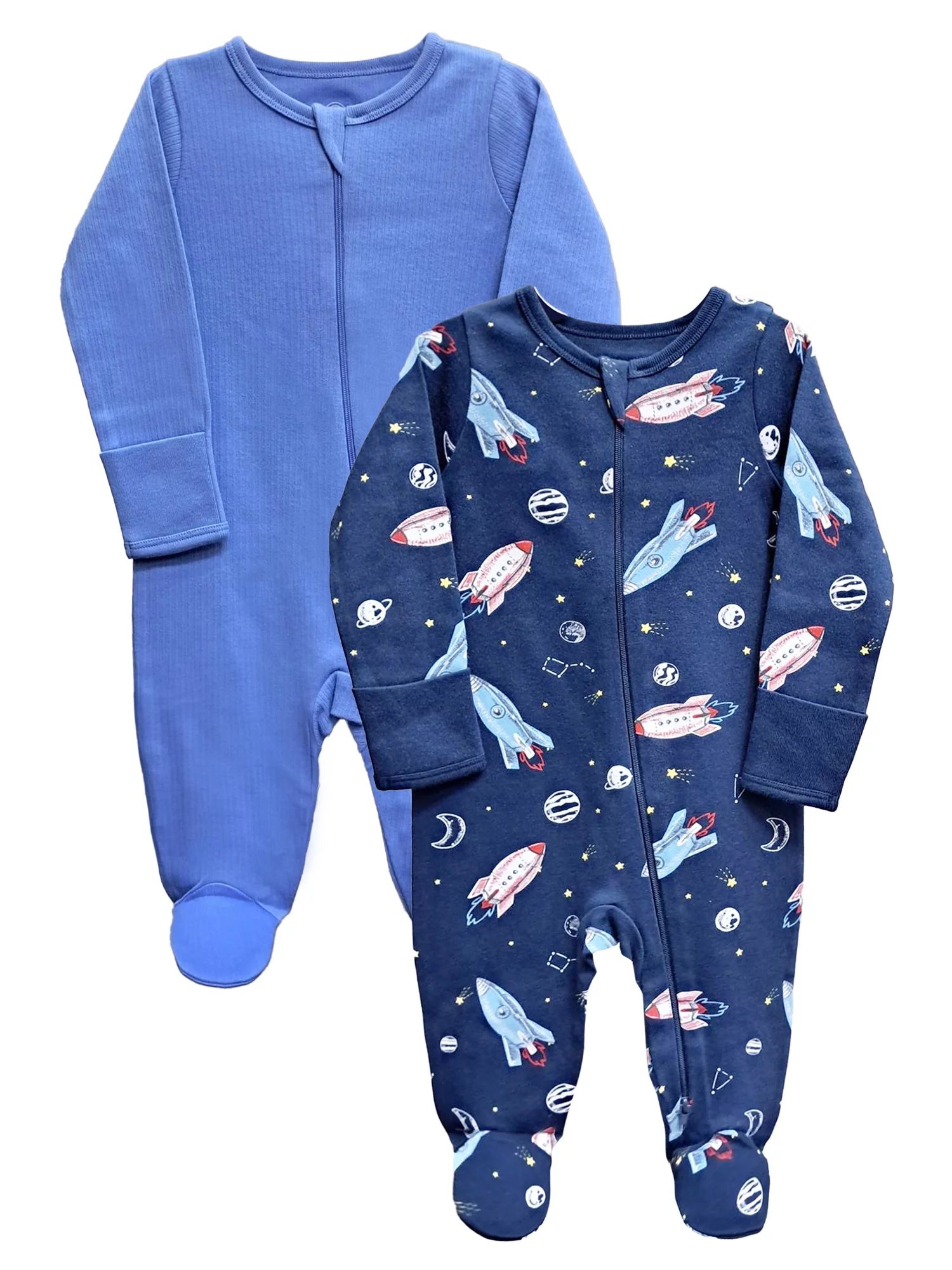Wonder Nation Baby Boys Sleep N Play Footed Pajamas, 2-Pack, Preemie- 6/9M | Walmart (US)