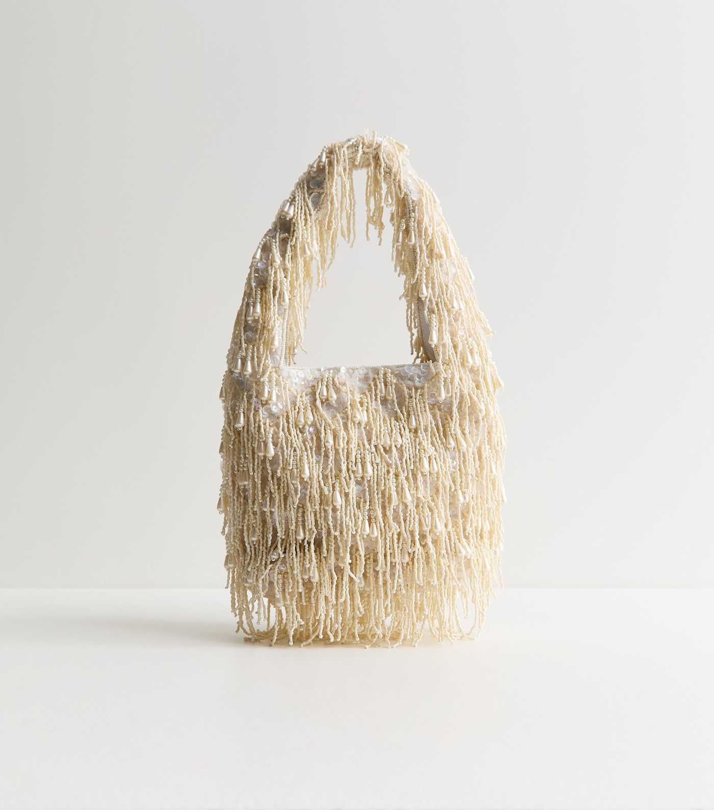 Cream Beaded Fringe Shoulder Grab Bag | New Look | New Look (UK)