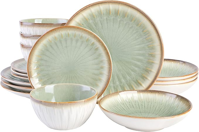 Gibson Elite Mayfair Bay 16-Piece Embossed Double Bowl Dinnerware Set, Service for 4 – Green St... | Amazon (US)