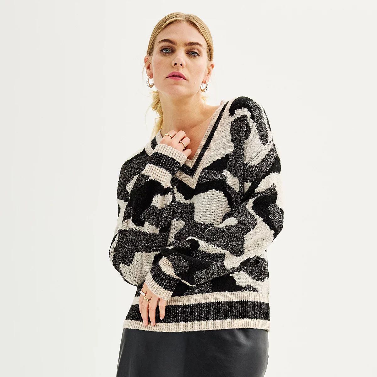 Women's Nine West V-Neck Shine Pullover Sweater | Kohl's