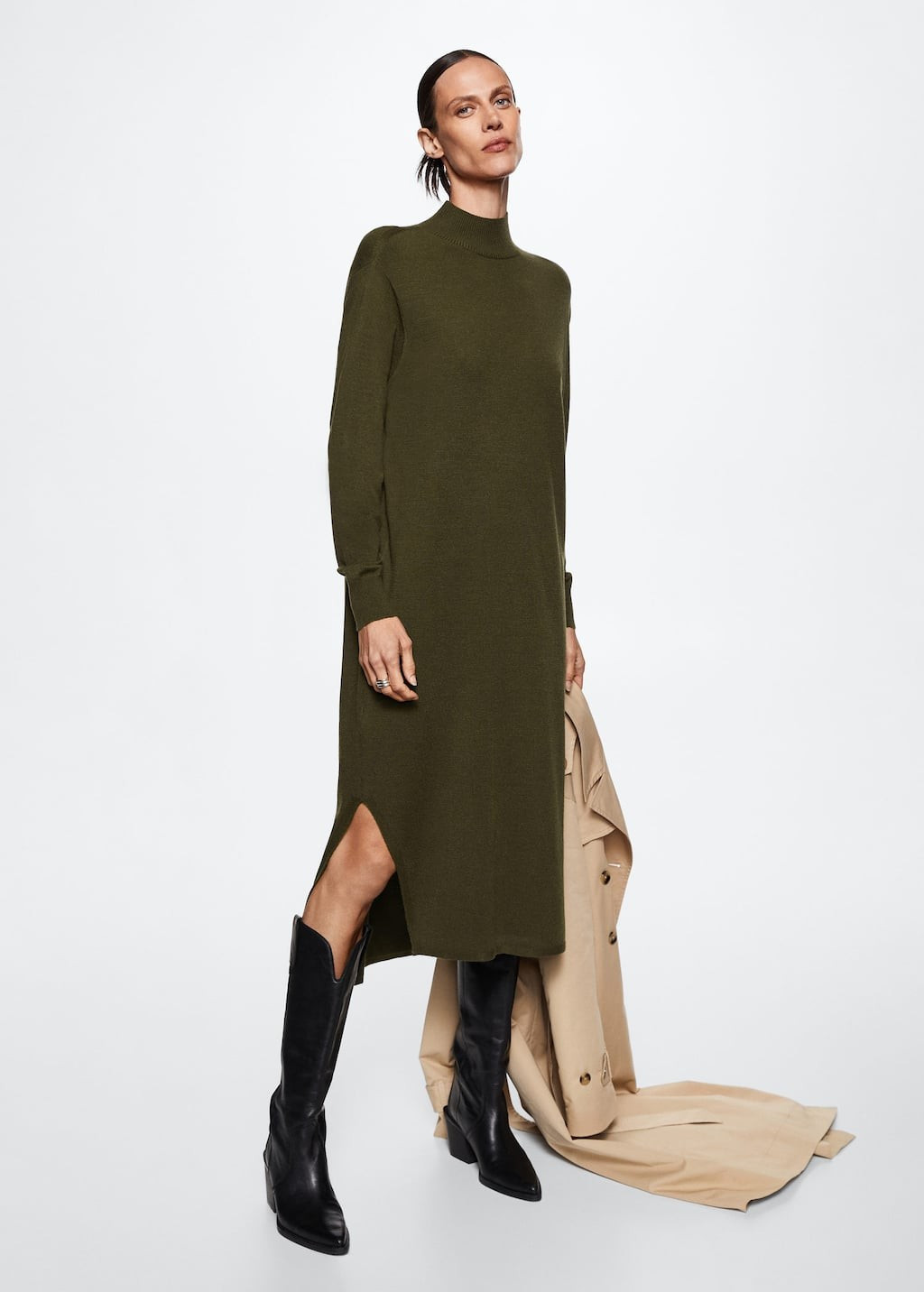Knitted perkins neck dress -  Women | Mango USA | MANGO (US)