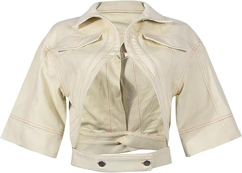 Symina Jackets for Women Casual Short Sleeve Sexy Cropped Denim Jacket Cut Out Button Down Top Cl... | Amazon (US)