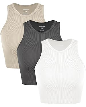 ODODOS 3-Pack Seamless Crop Tank for Women Ribbed Soft High Neck Cropped Tops | Amazon (US)