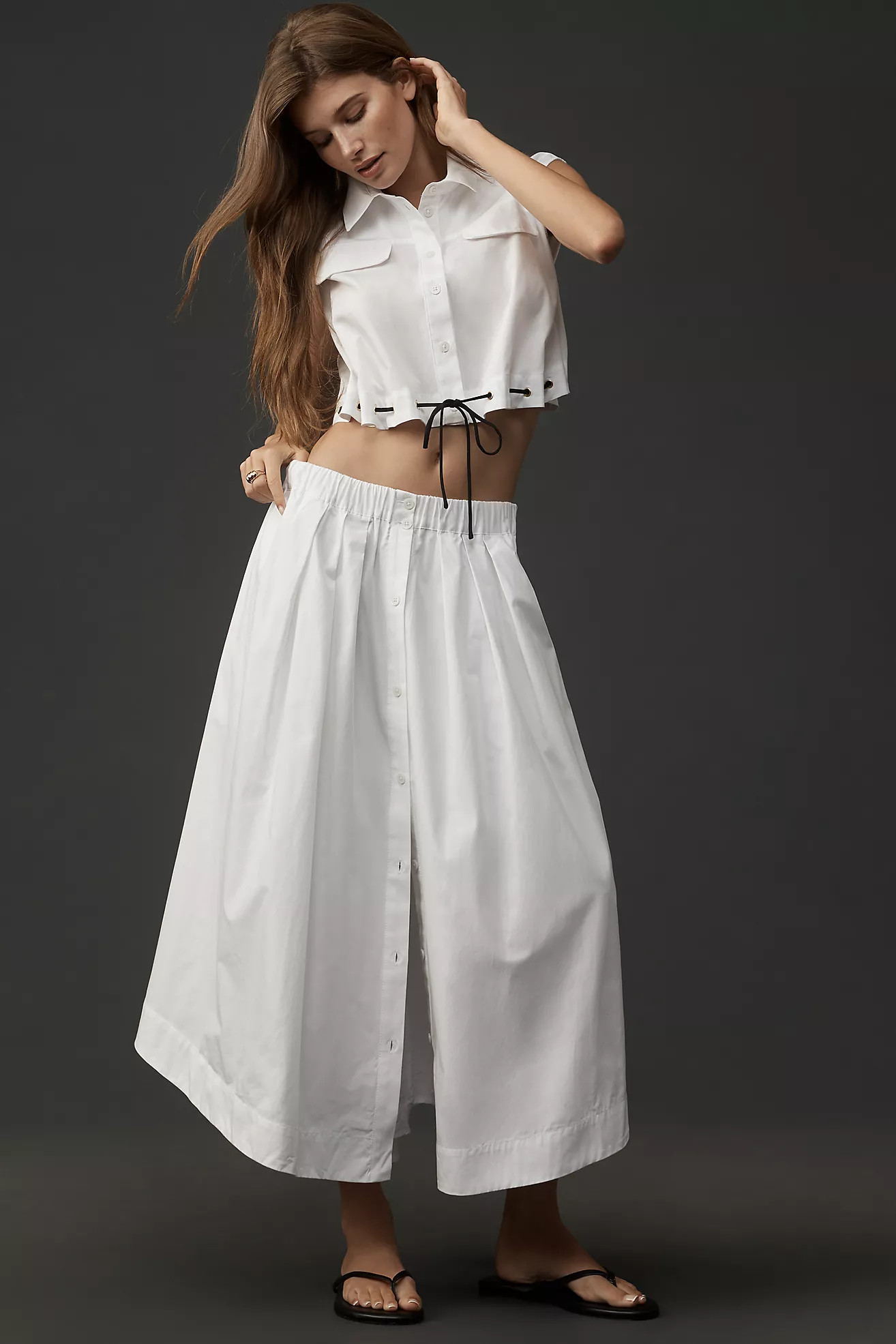 Maeve Cotton Poplin Buttondown Midi Skirt | Anthropologie (US)