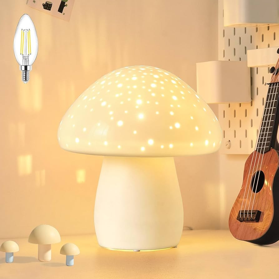 BOHON Mushroom Lamp, Ceramic Bedside Table Lamp for Bedroom Nightstand, Cute Night Light LED Smal... | Amazon (US)