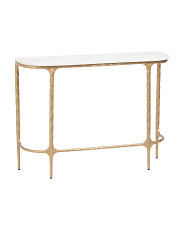 38x10x28 Solid Marble Top Hammered Iron D Shaped Console Table | Furniture & Lighting | Marshalls | Marshalls