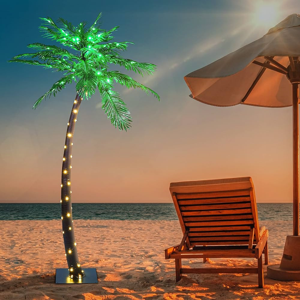 Lighted Palm Tree 7FT 96 Green/56 White LED Artificial Palm Tree Lights for Decoration Outdoor an... | Amazon (US)