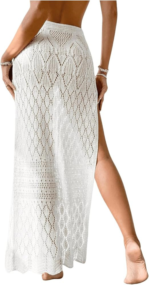 SHENHE Women's Crochet Swim Cover Up High Slit Sheer Long Beach Skirt Cover Up | Amazon (US)