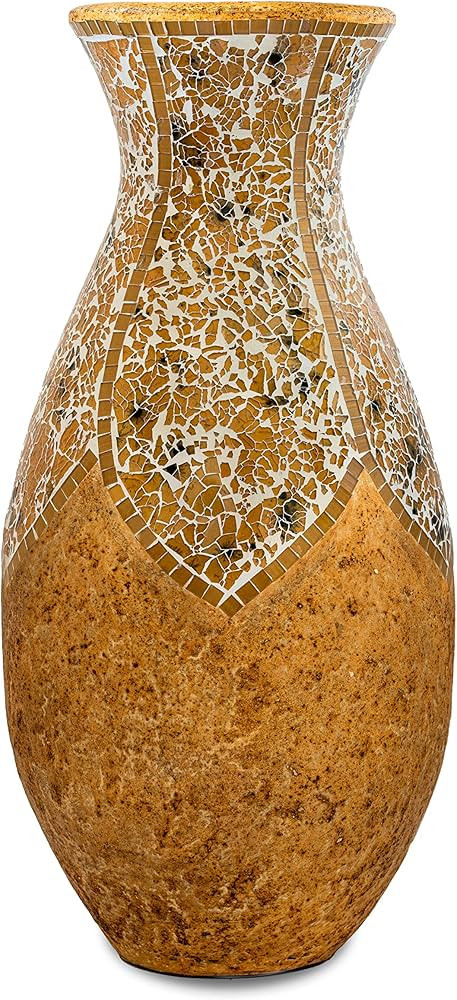 Zorigs Floor Vase – Tall Cylinder Made of Terracotta with Yellow Tan Glass Mosaic Pieces – Ex... | Amazon (US)